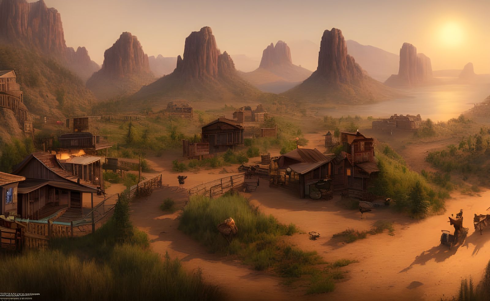 Hyper-Realistic Wild West Town at Sunrise
