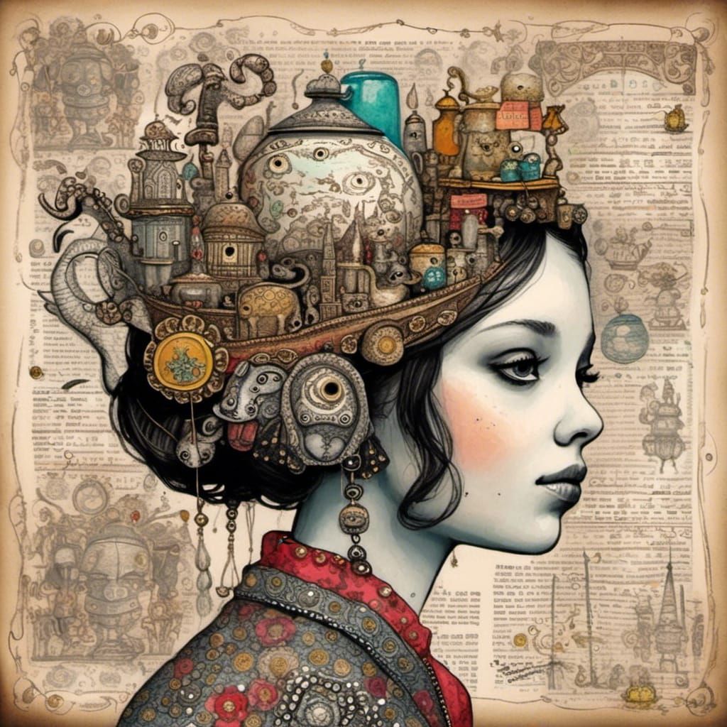 Fashion Illustration in Dadaism Art Zentangle Style