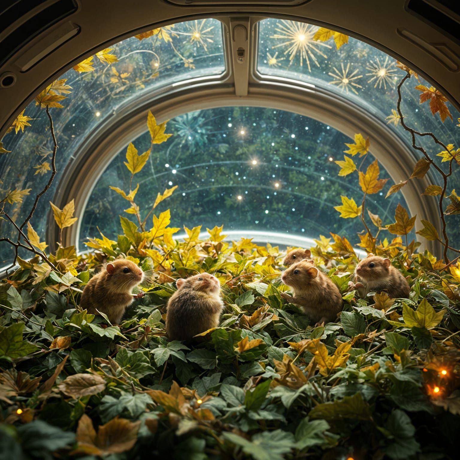 Zero Gravity Hamsters Spin Leaves on Spaceship