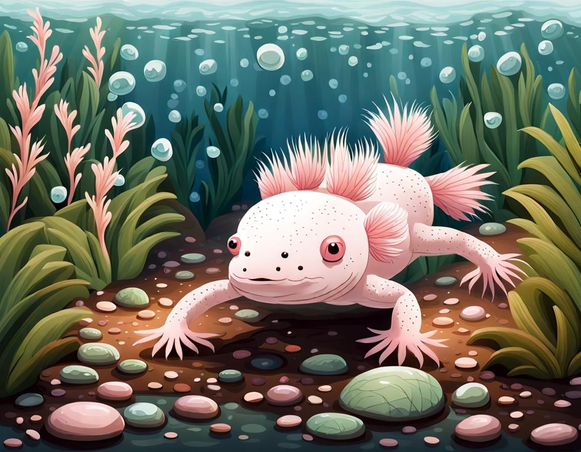 Hyperrealistic Pink Axolotl in Freshwater Lake
