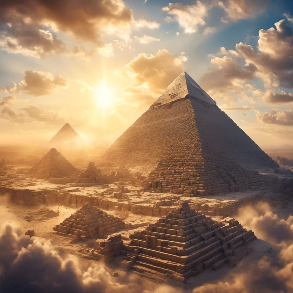 Pyramids at Sunrise with Heavenly Light