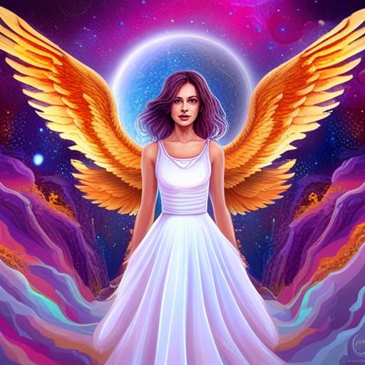 Smiling Ghost with Wings: Cosmic Astral Illustration