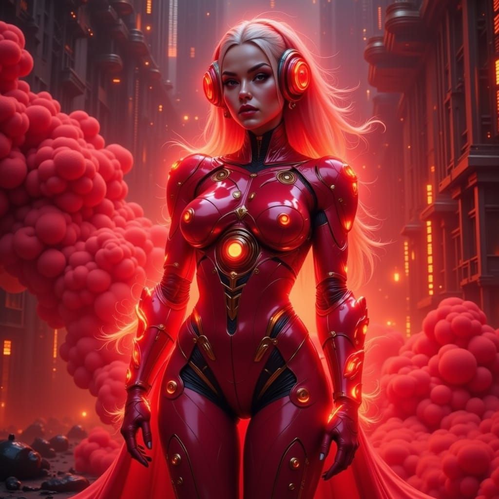 Cyborg with Kintsugi Details in Futuristic Landscape