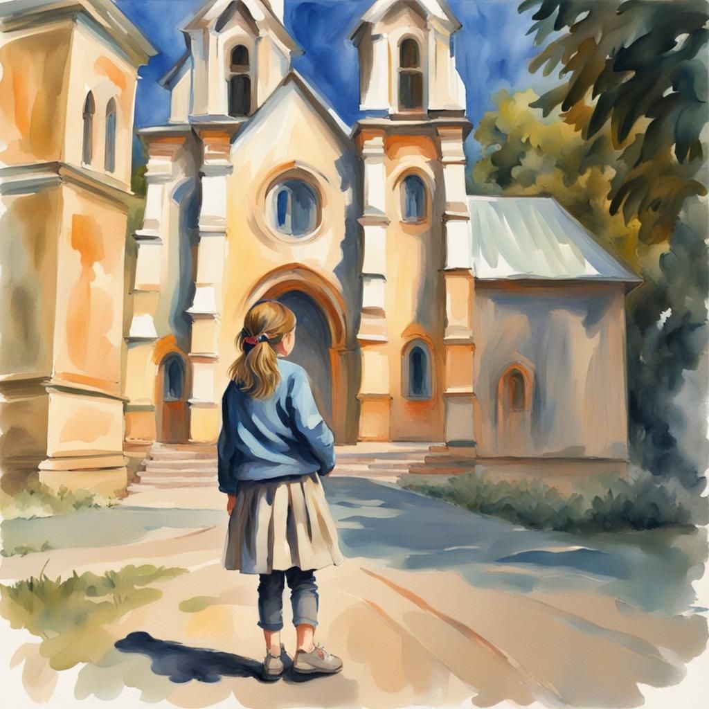 Blind Girl Begging: Gouache Impressionist Masterpiece