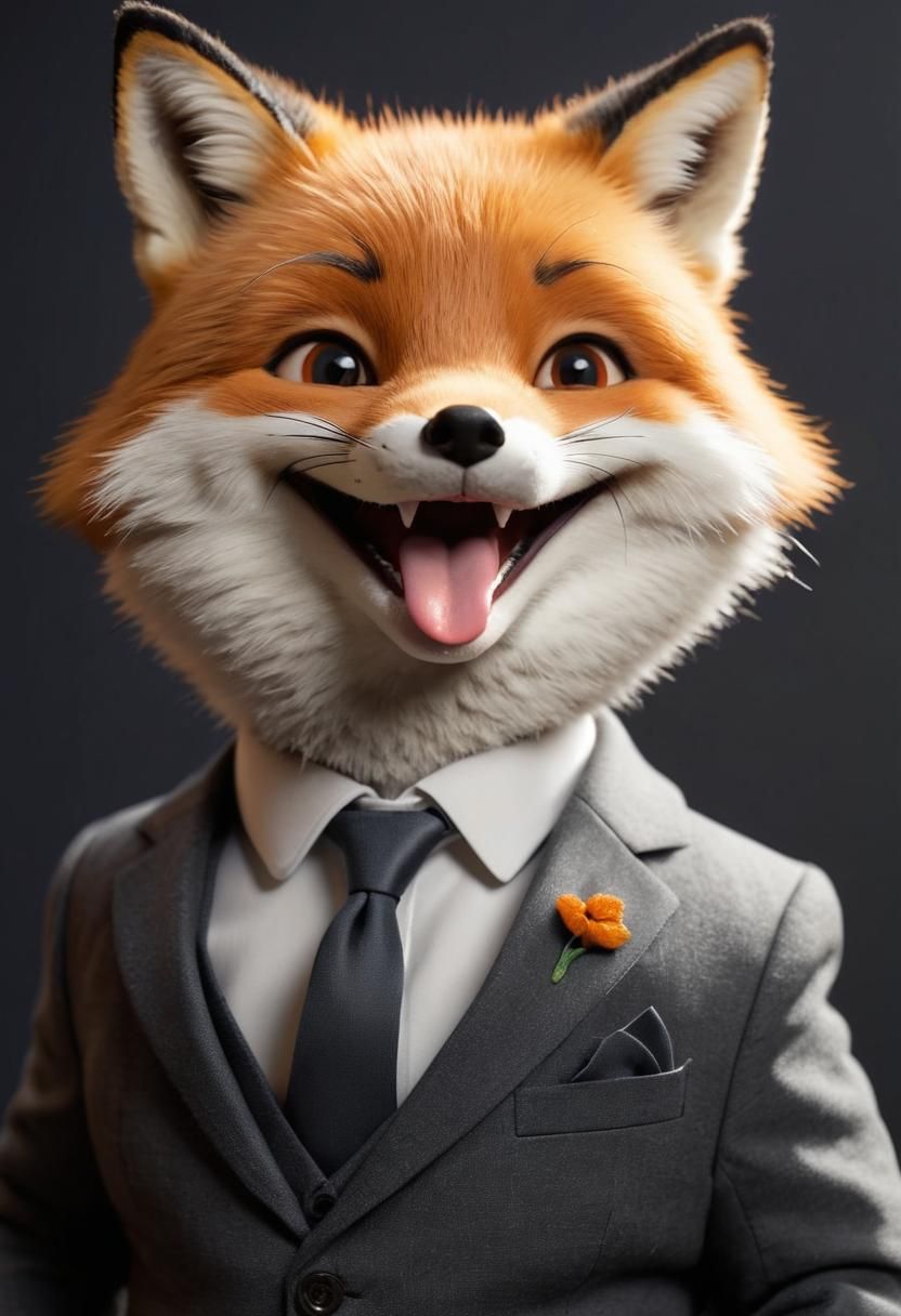 Anthropomorphic Fox Portrait with Playful Expression