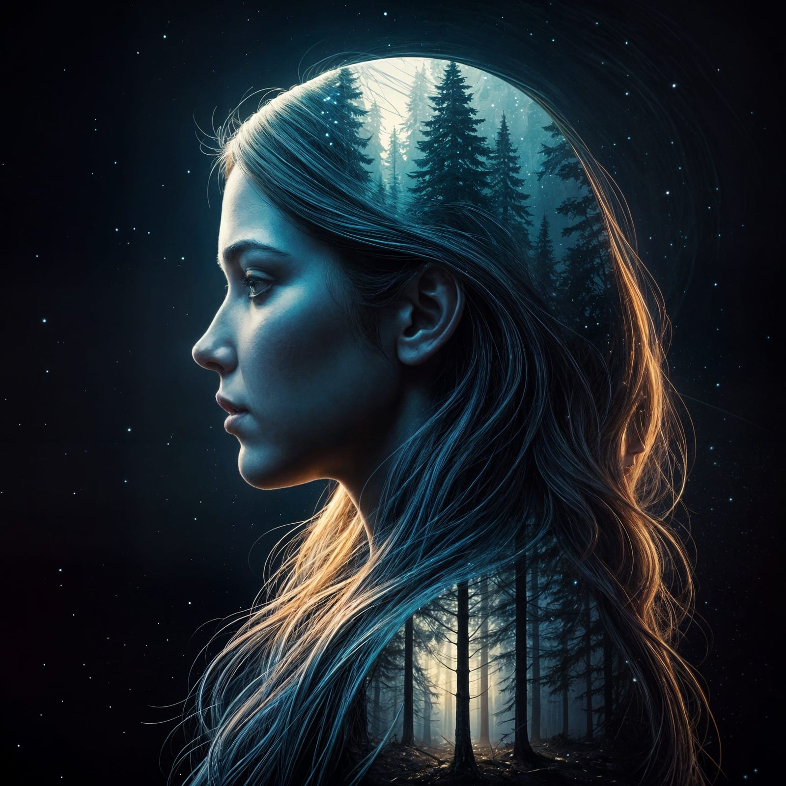 Ethereal Portrait in Vibrant Triadic Colors