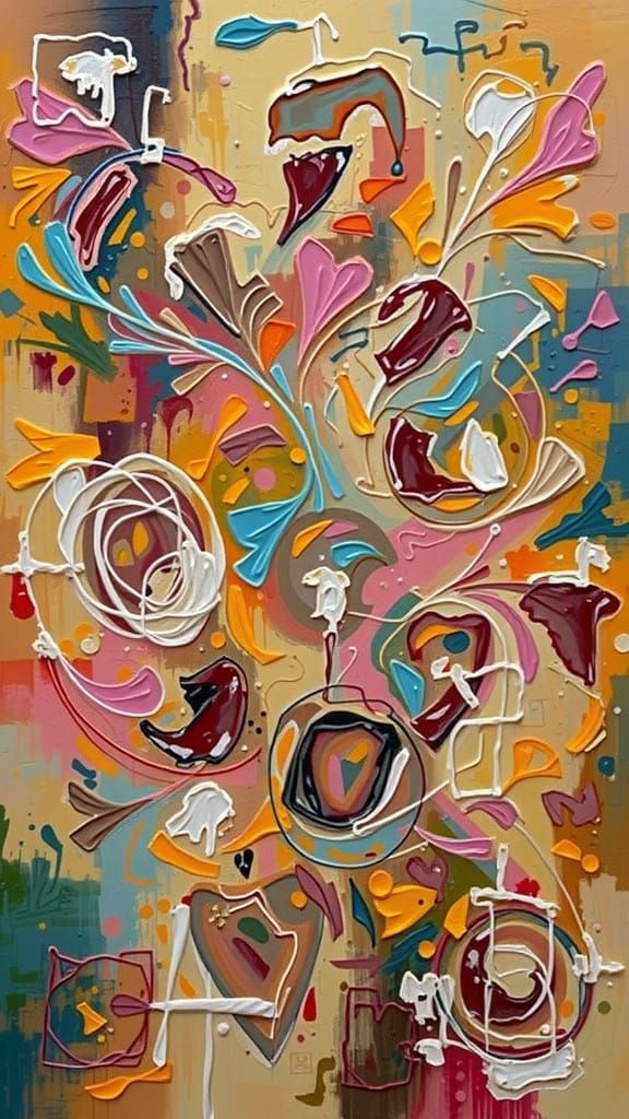 Joyful Abstract Impasto Painting of Interconnected Love