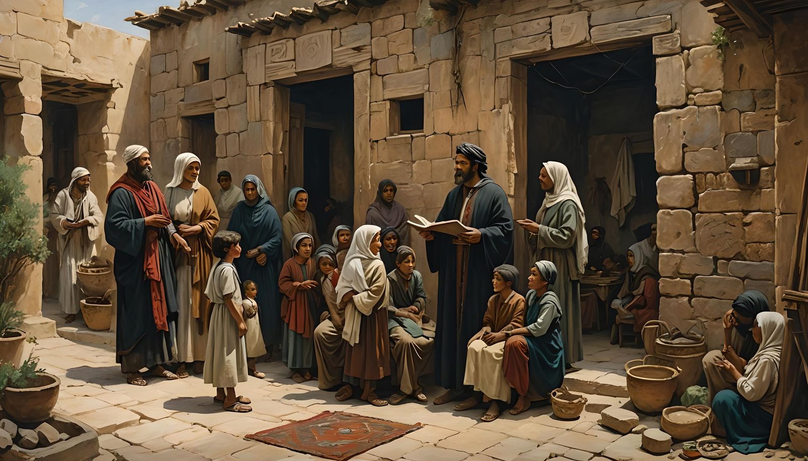 Ancient Palestine Preaching Scene in Impressionist Style