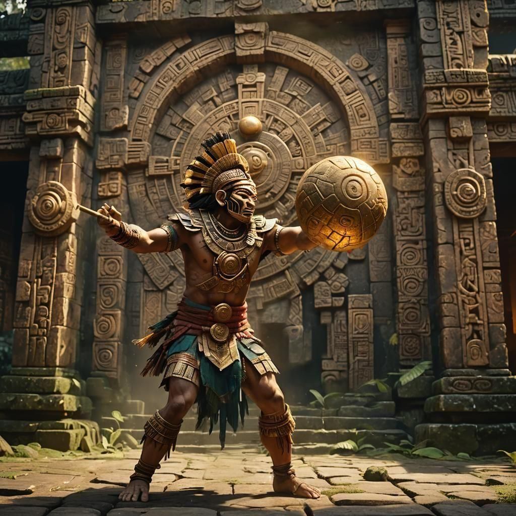 Mayan Aztec Game with Golden Ball: Fantasy Art