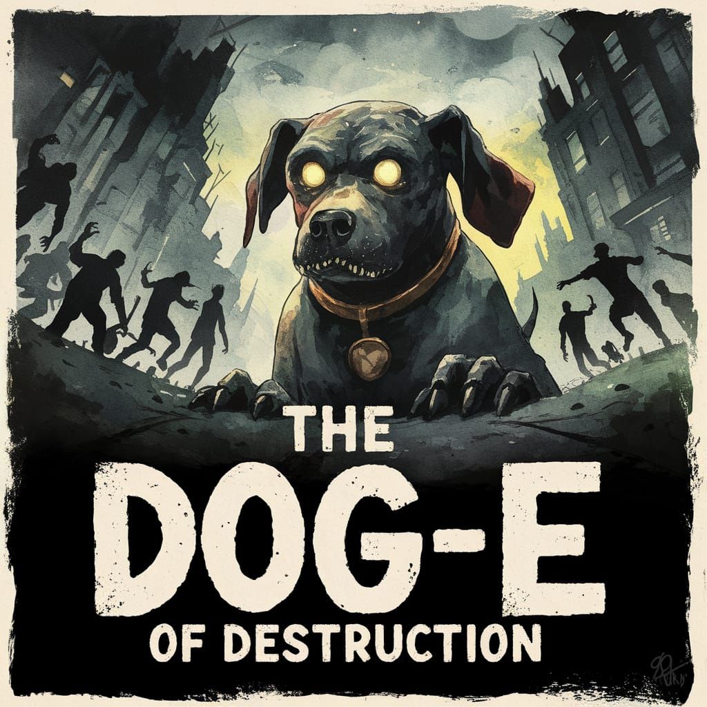 Eerie Watercolor Illustration of a Glowing-Eyed Dog in a Dys...