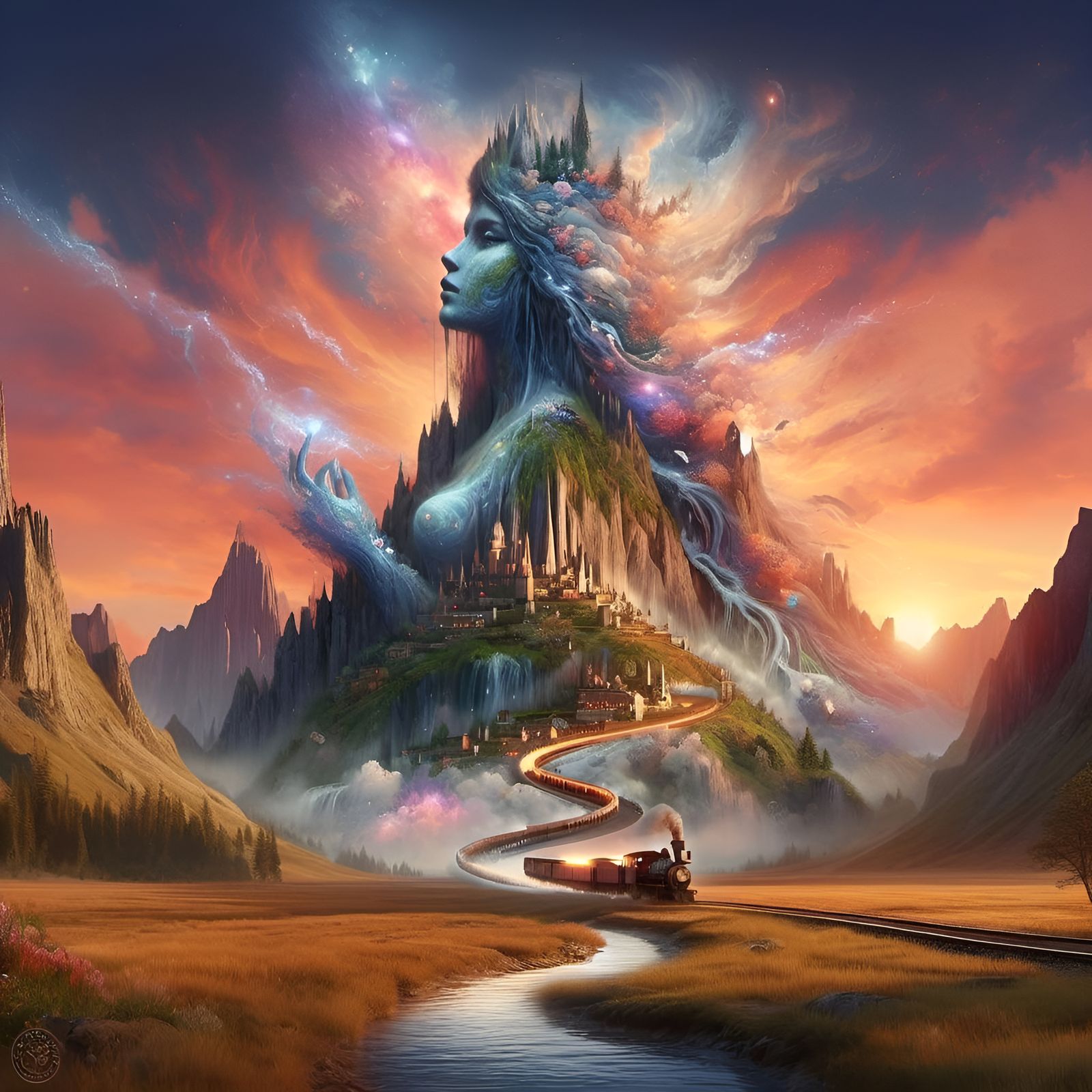 Mountain Goddess Double Exposure Fantasy Art