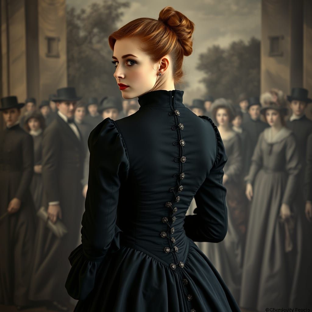 Victorian Woman in Black Gown: A Vintage Portrait