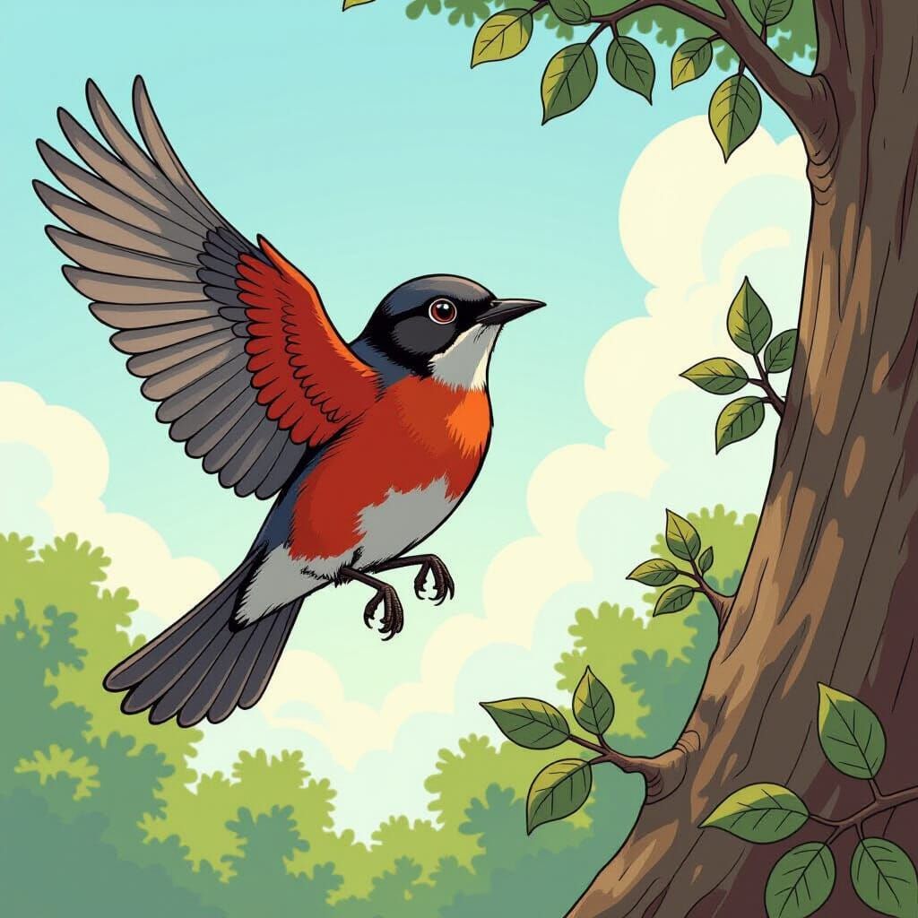 Robin in Flight: Comic Book Style Illustration