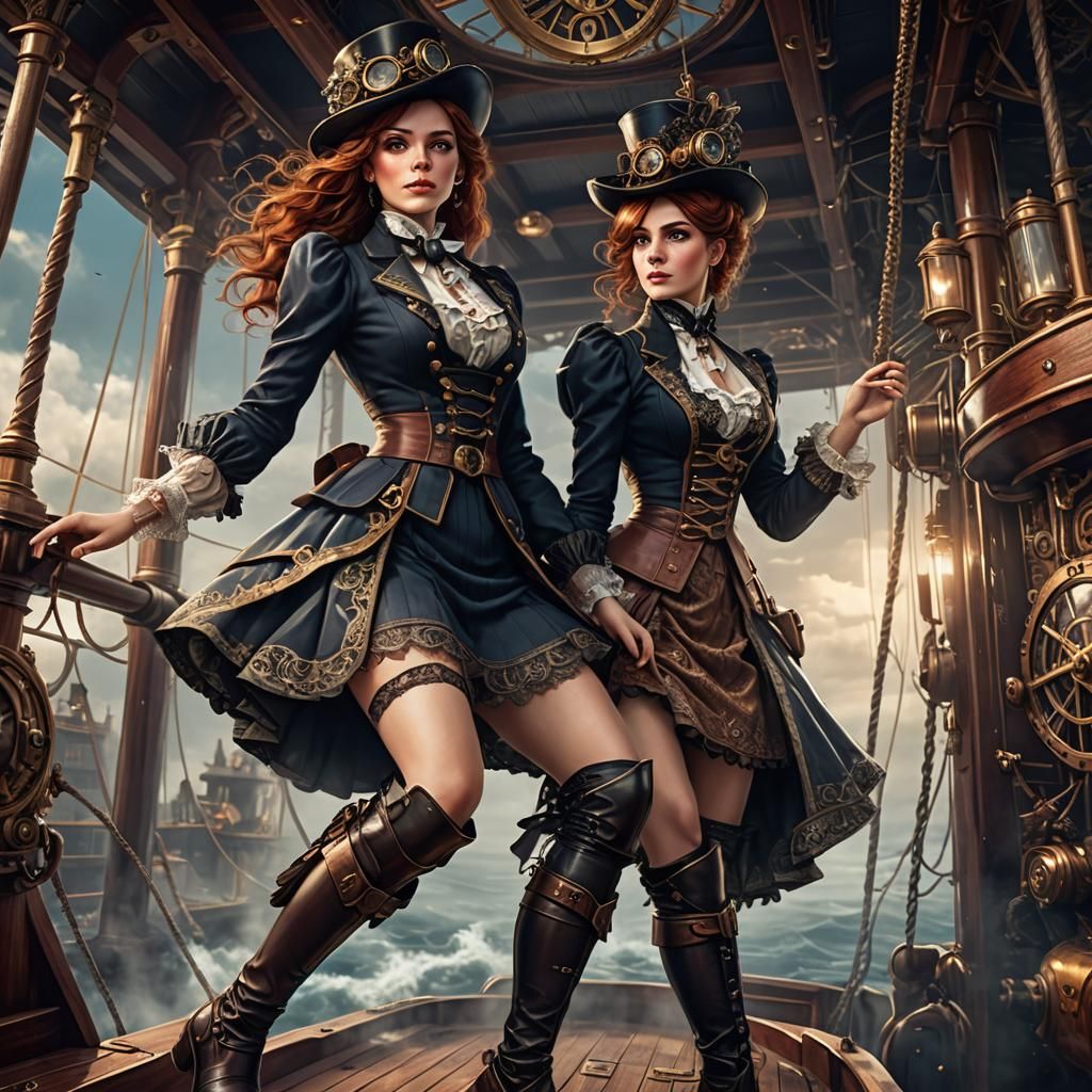 Steampunk Victorian Woman on Flying Ship