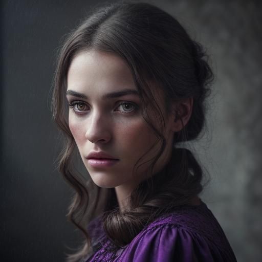 Hyper-Realistic Portrait of Woman in Purple Dress