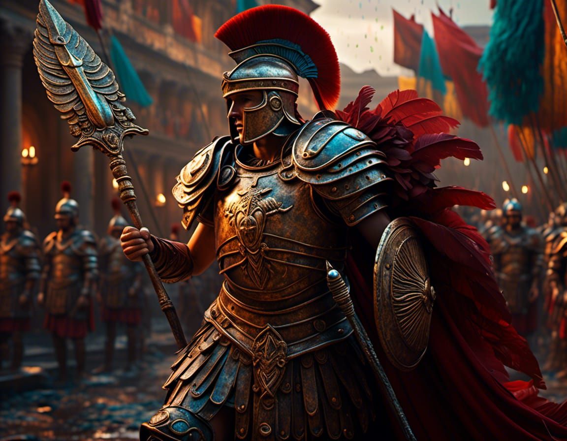 Roman Centurion with Legion Standard in Dark Fantasy Style