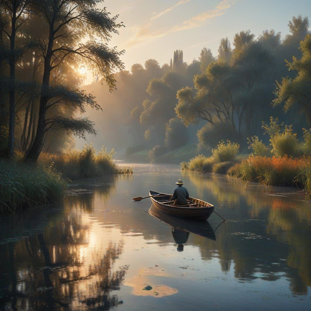 Impressionist River Scene at Sunset