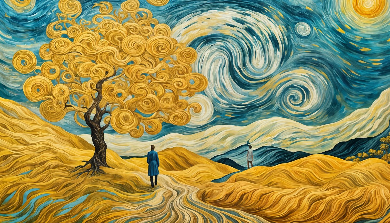 Hopeful Figure Ascends Golden Hillside