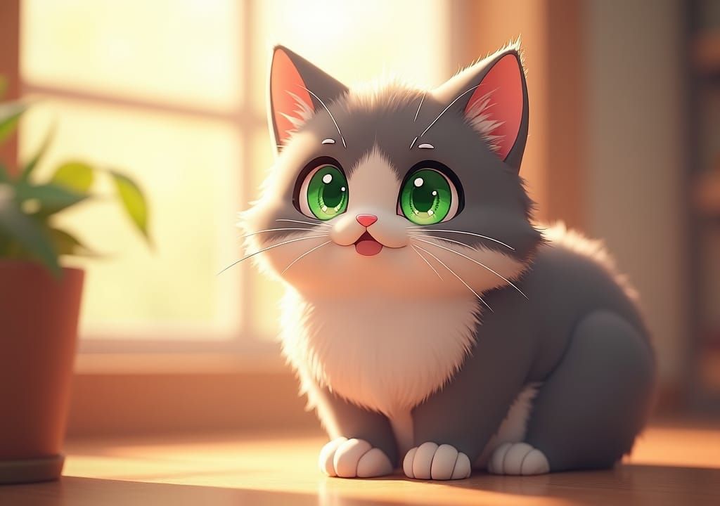 Adorable Cat in Vibrant 3D Anime Style