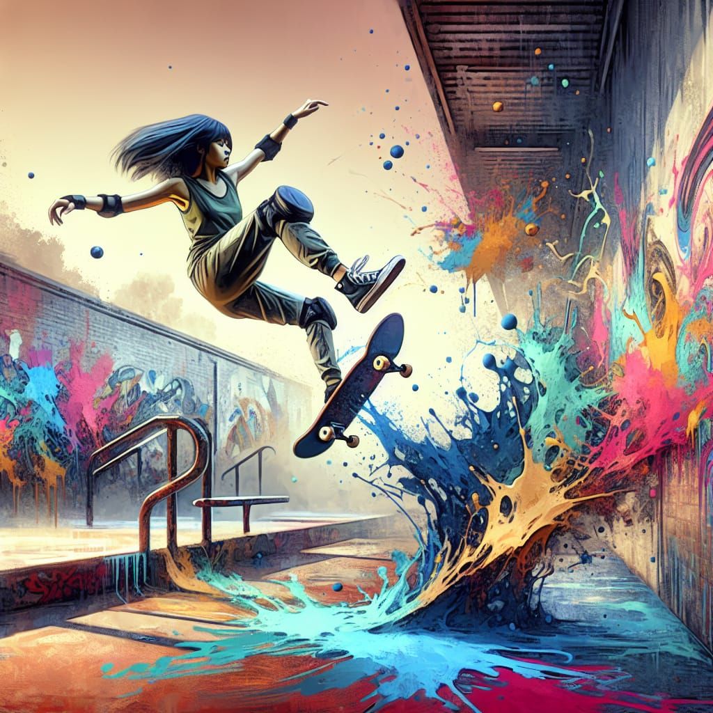 South Asian Skateboarder in Urban Graffiti Scene