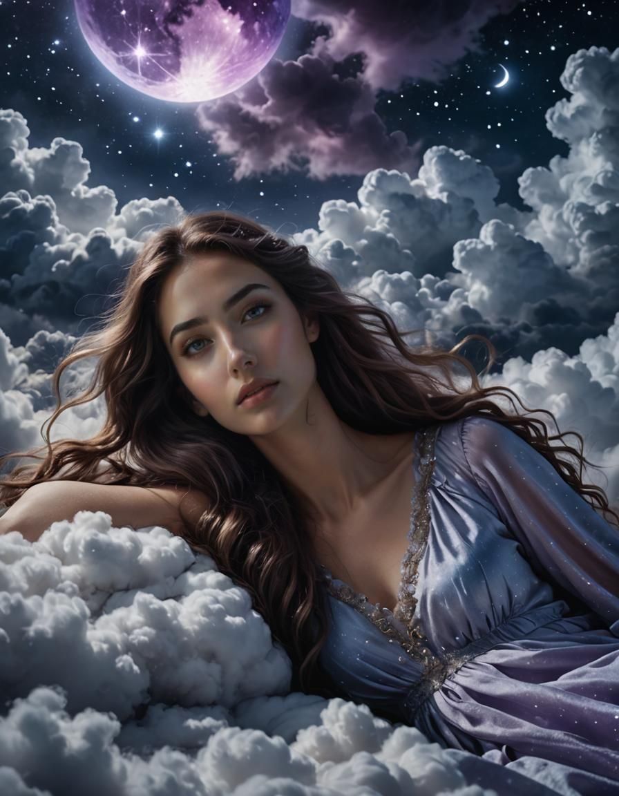 Dreamy Woman on Clouds: Digital Matte Painting