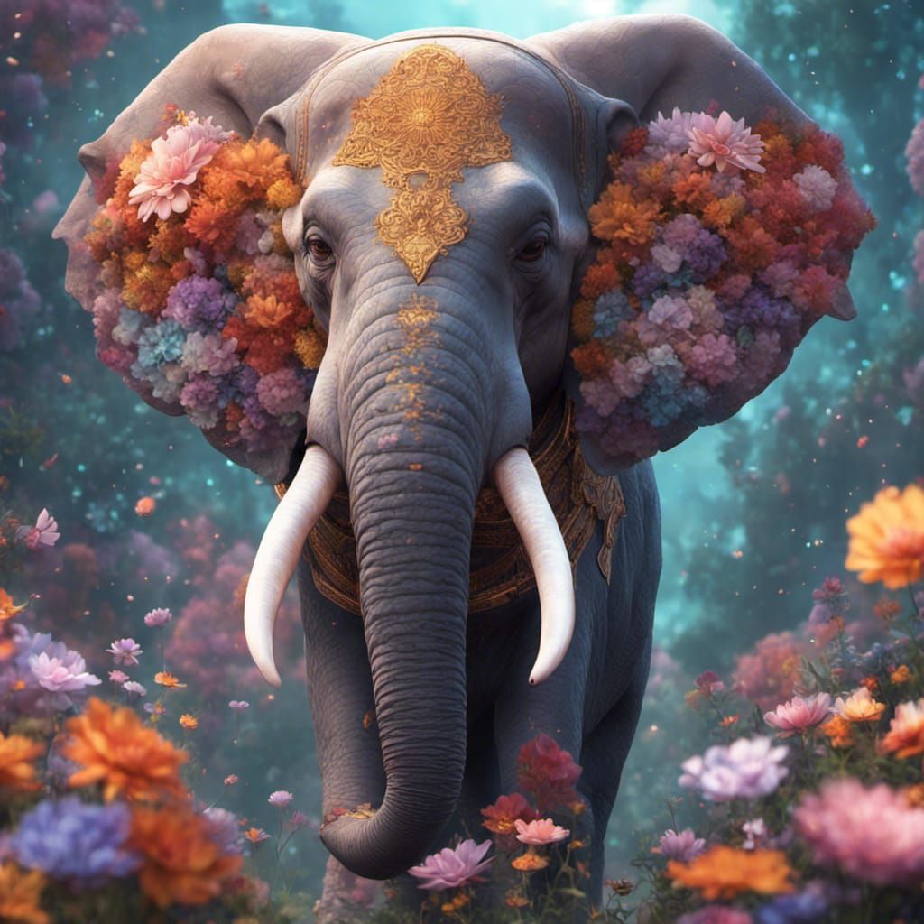 Floral Celestial Galactic Elephant Concept Art