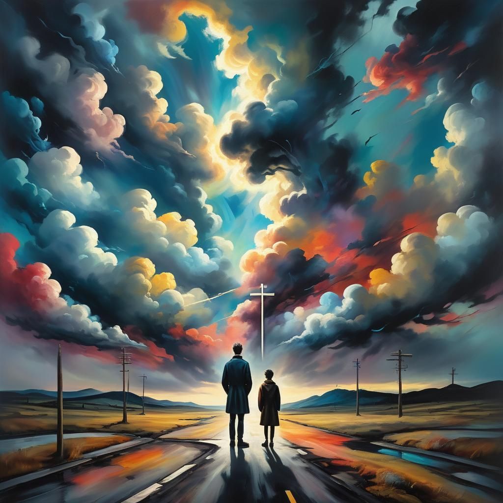 Uncertain Crossroads: A Surreal Oil Painting