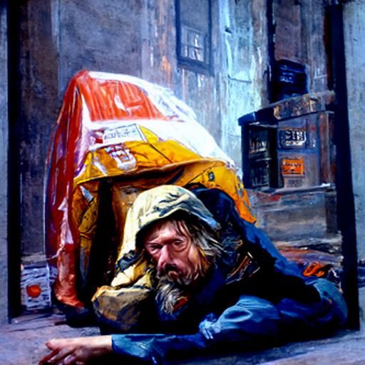 Homeless Person in Oil Painting Style