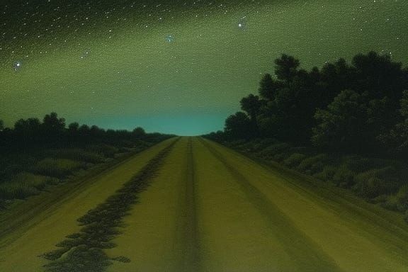 Country Road at Night Under Starry Sky