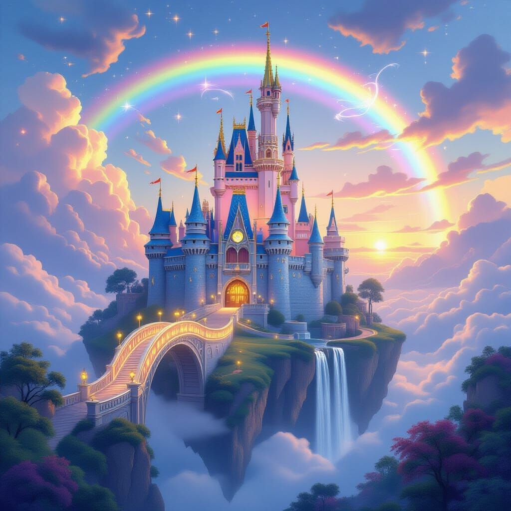 Rainbow Castle on Floating Island at Celestial Dawn