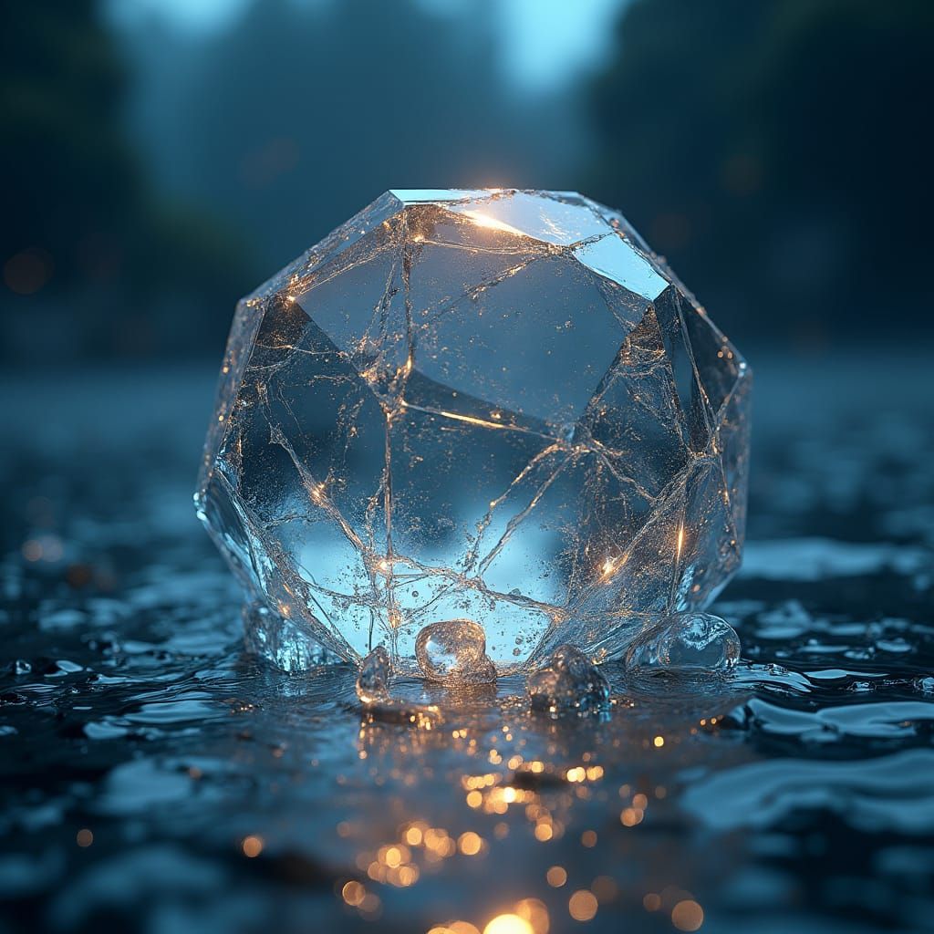 Shattered Megahedron Reflecting Lunar Glow