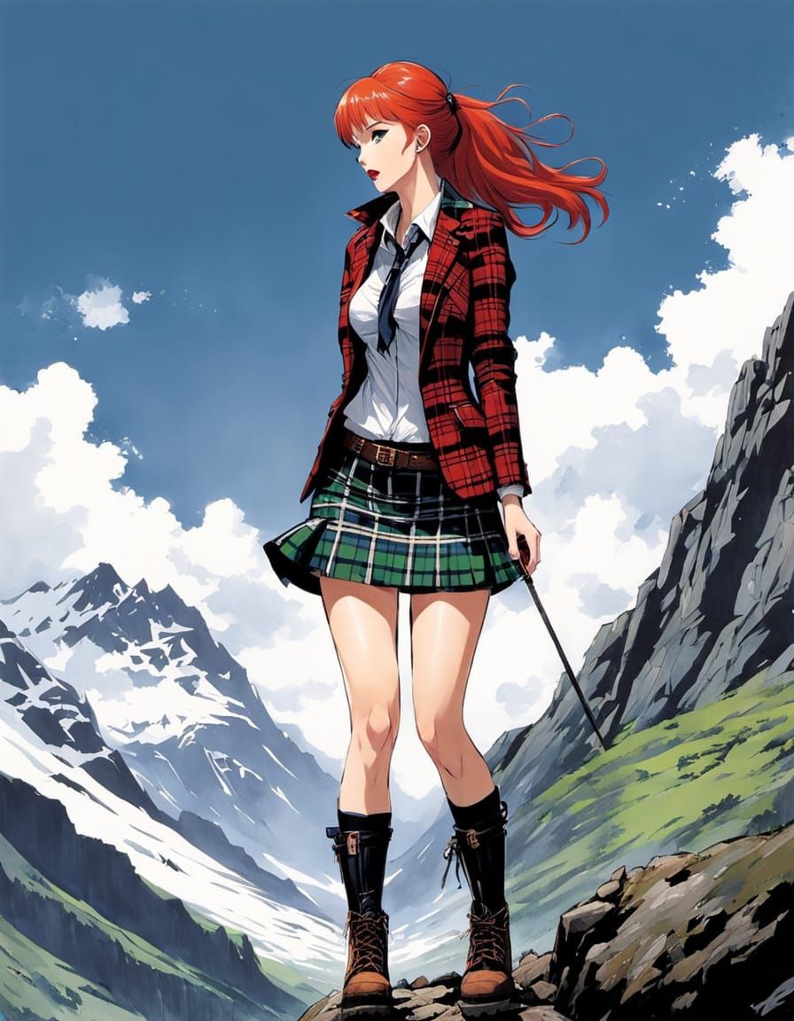 Scottish Woman on Ben Nevis in Manhwa Illustration