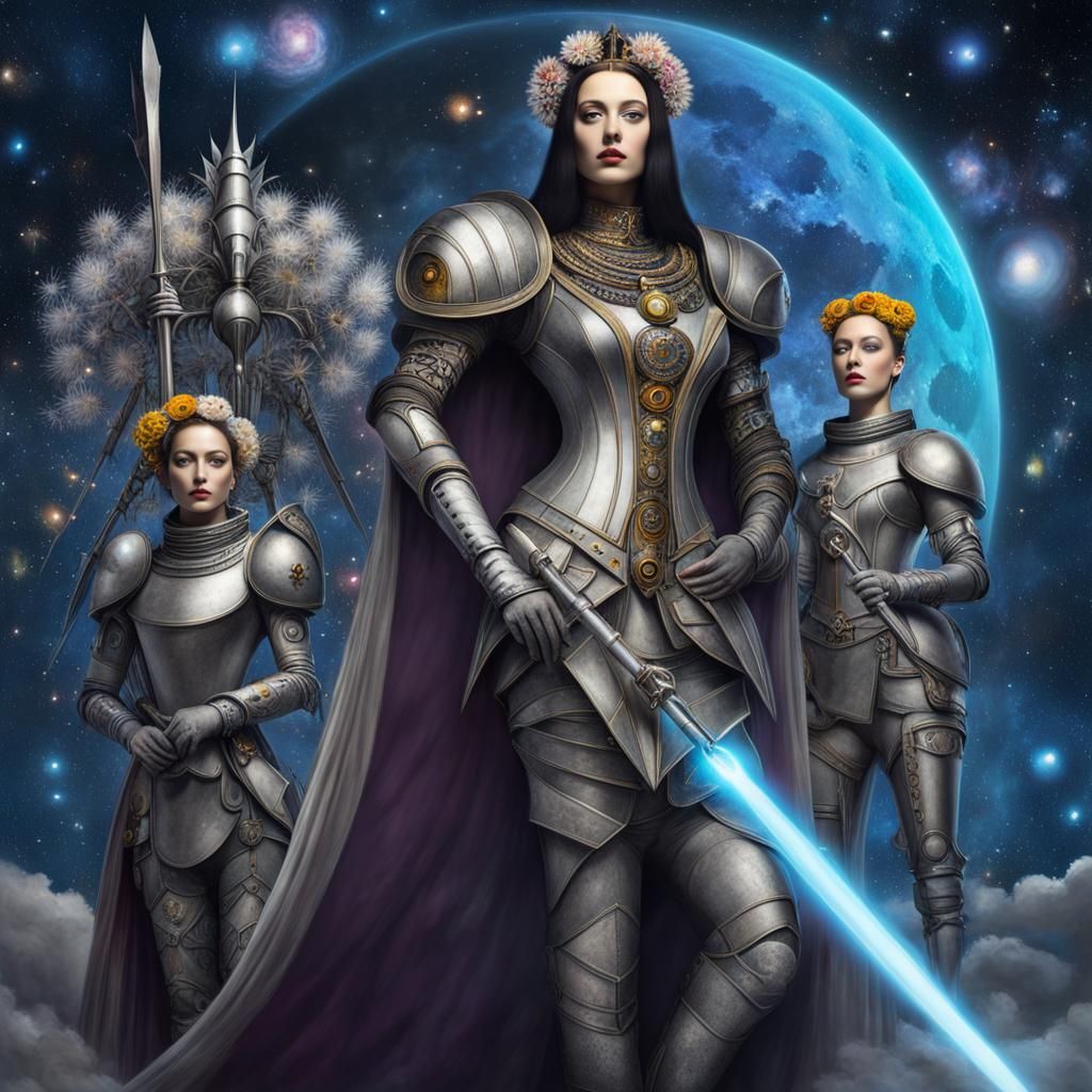 Medieval Sci-fi Fusion, medieval space princess , cyber knights, space station ,nebula Wonderland Winged faiy Queen in ...