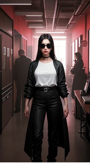 Cyberpunk Woman in Distress Under Surveillance