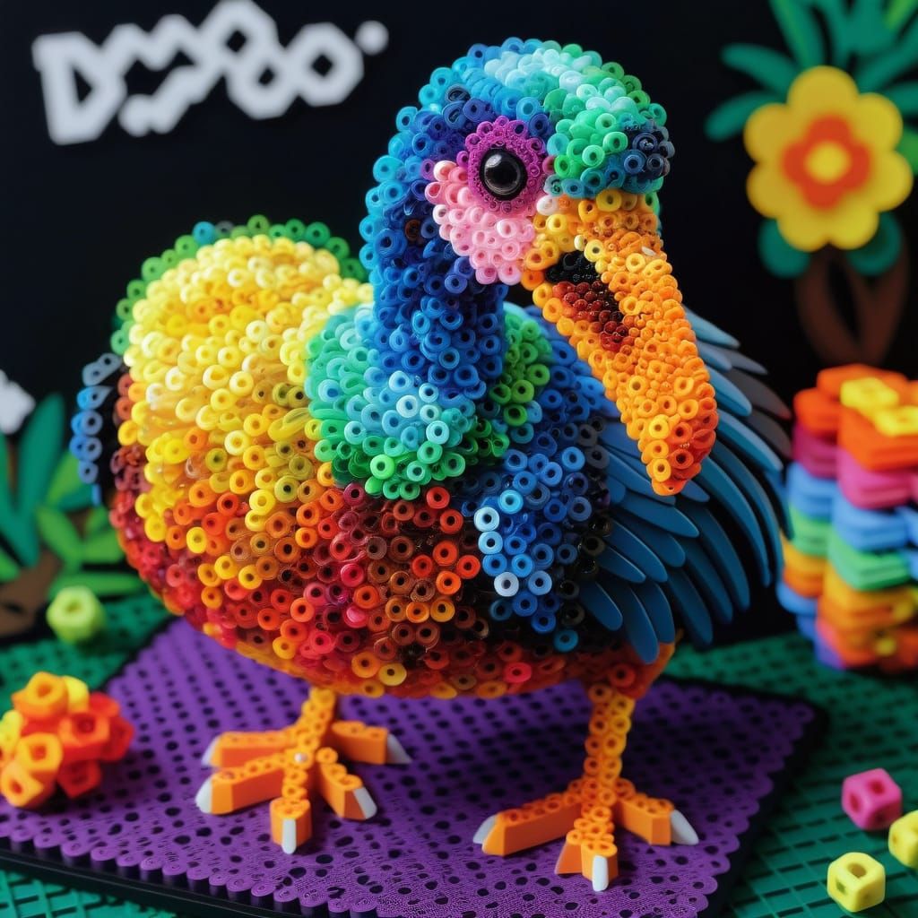 Colorful Dodo Bird in 2D Perler Bead Art