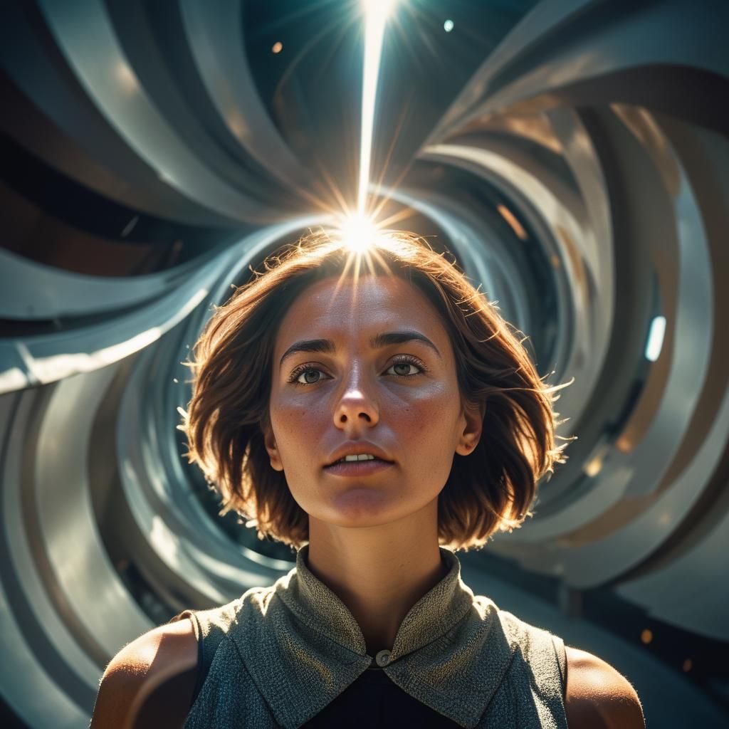 Woman in Skewed Perspective with Kodachrome Lens Flare