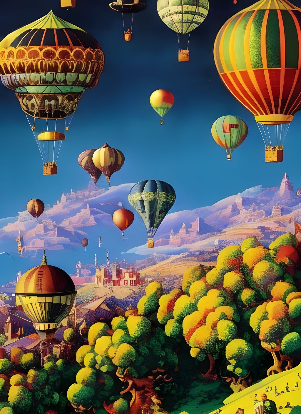 Steampunk Hot Air Balloon in Iridescent Watercolor Style