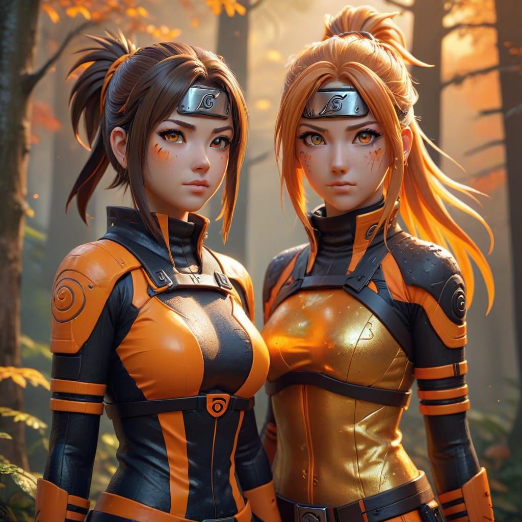 Naruto Uzumaki and Brown Hair Girl in Anime Style