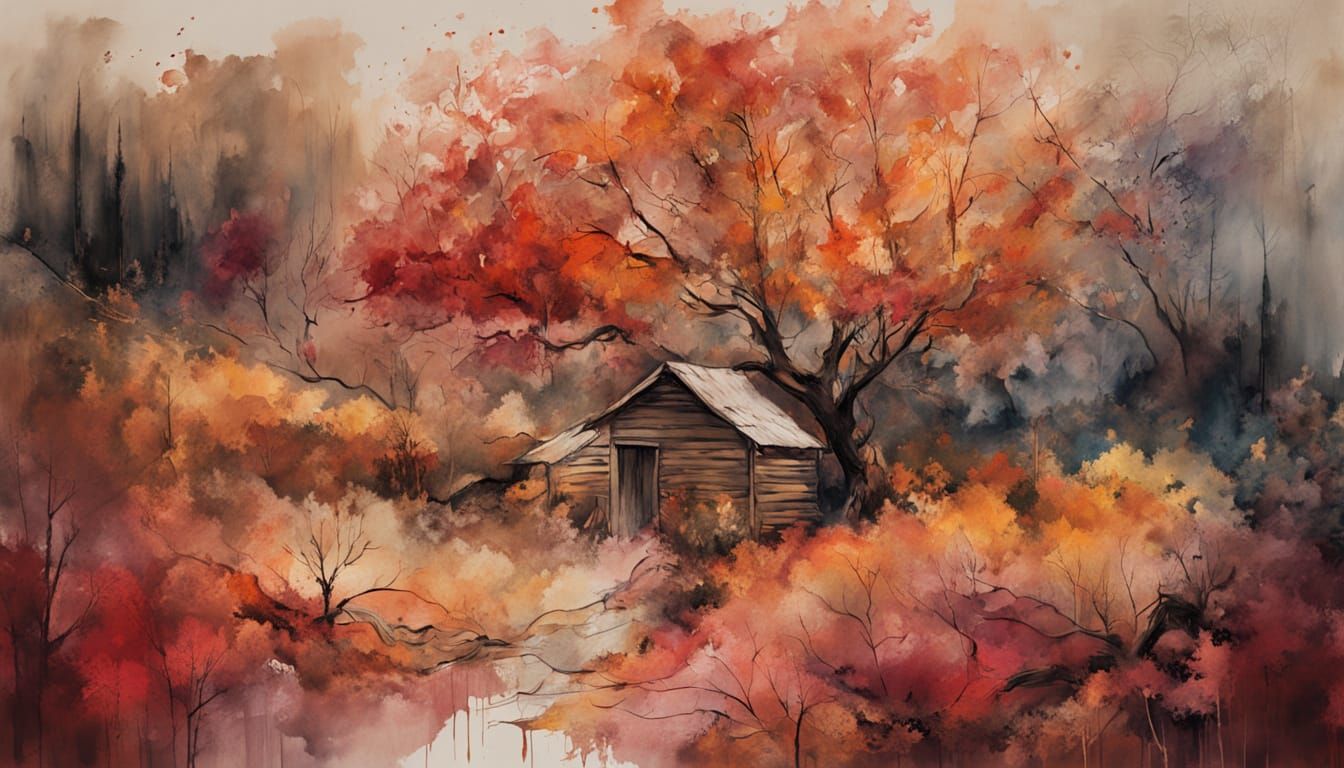 Golden Autumn Orchard in Watercolor Style