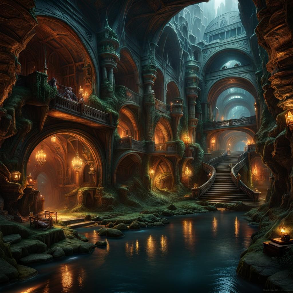 Epic Underground City of Mice: Dark Fantasy Art