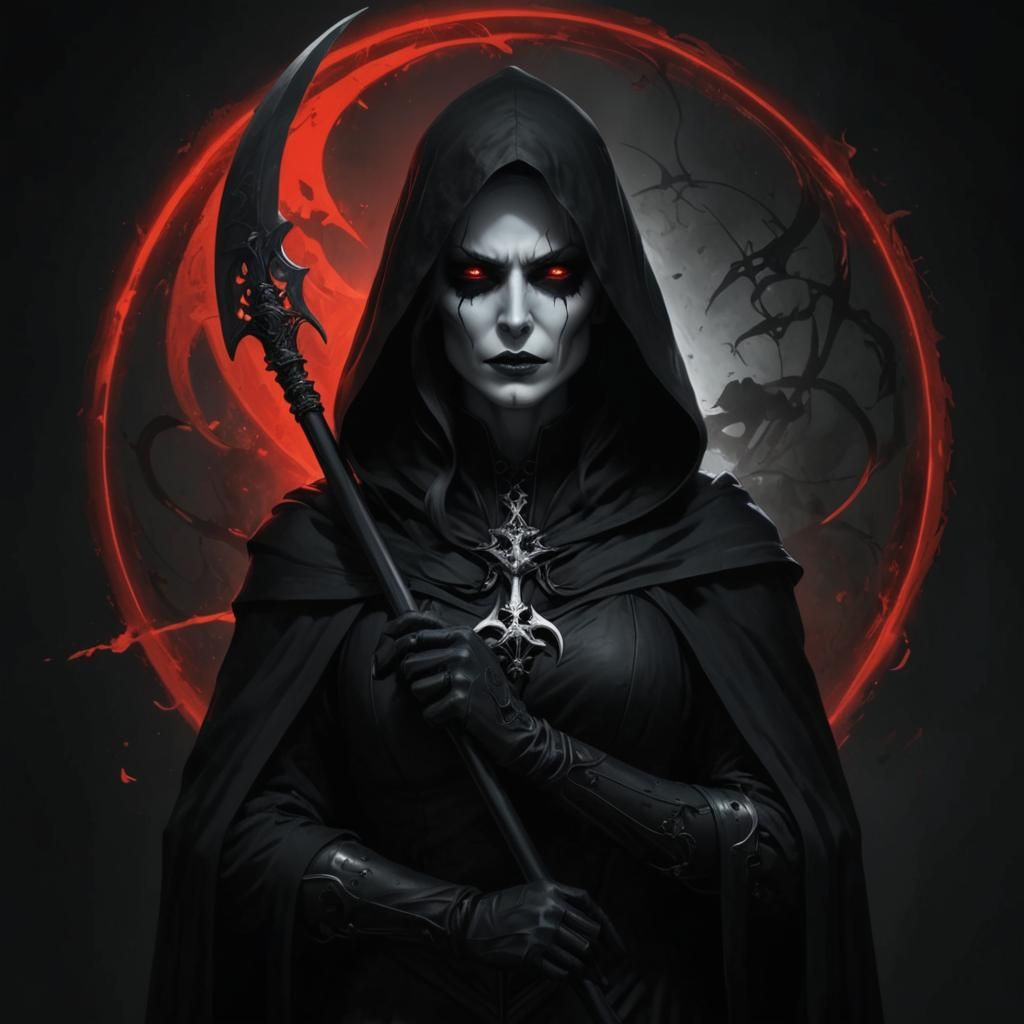 Lady Death as Grim Reaper in Black and White