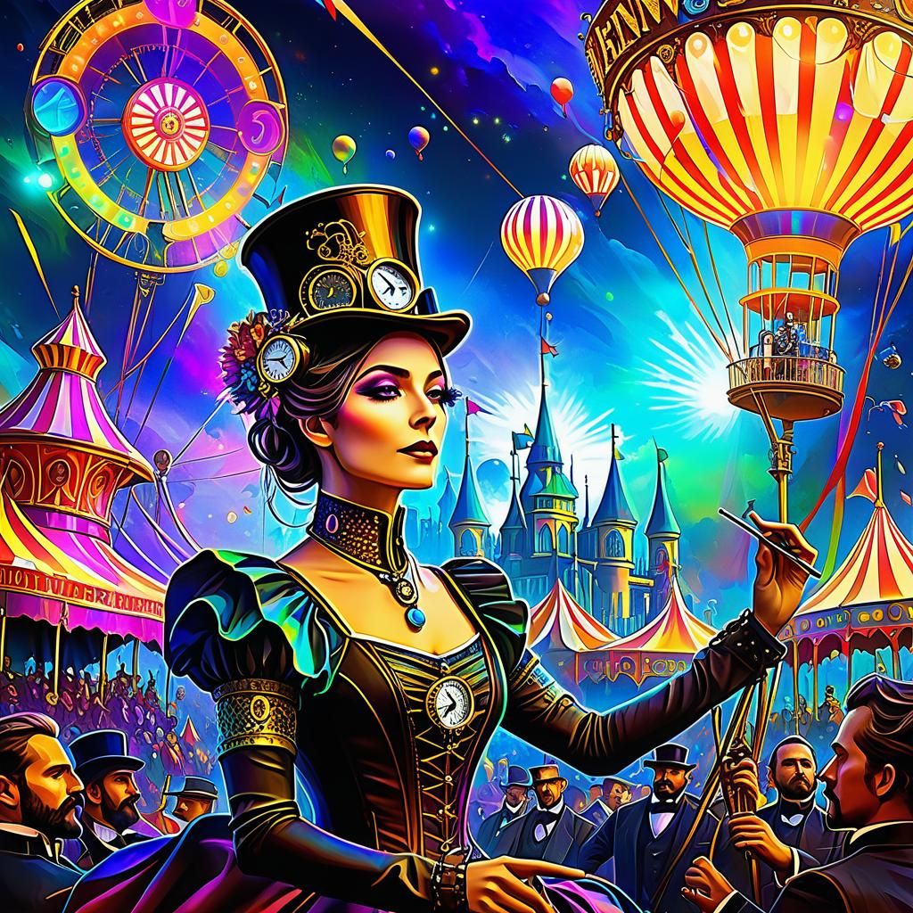 Iridescent Steampunk Circus in Art Nouveau Style