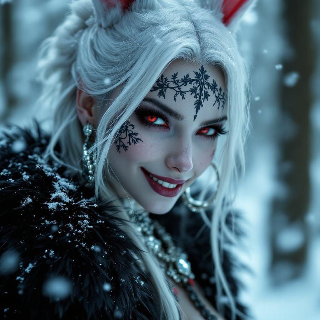 Winter Bunny Femme Fatale in Botanical Style