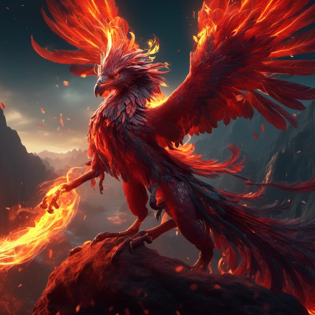 Fiery Phoenix God in Detailed Digital Painting
