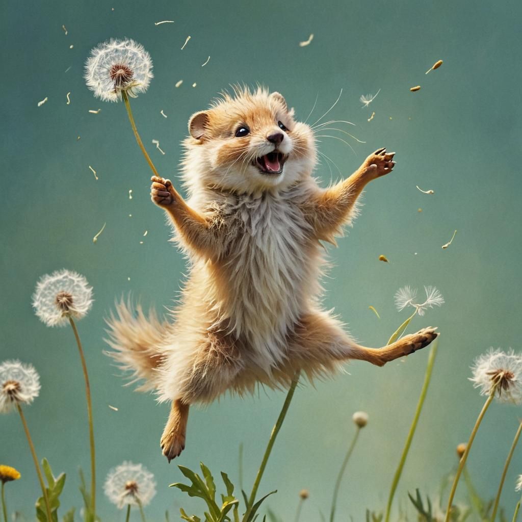 Whimsical Critter in a Sunlit Dandelion