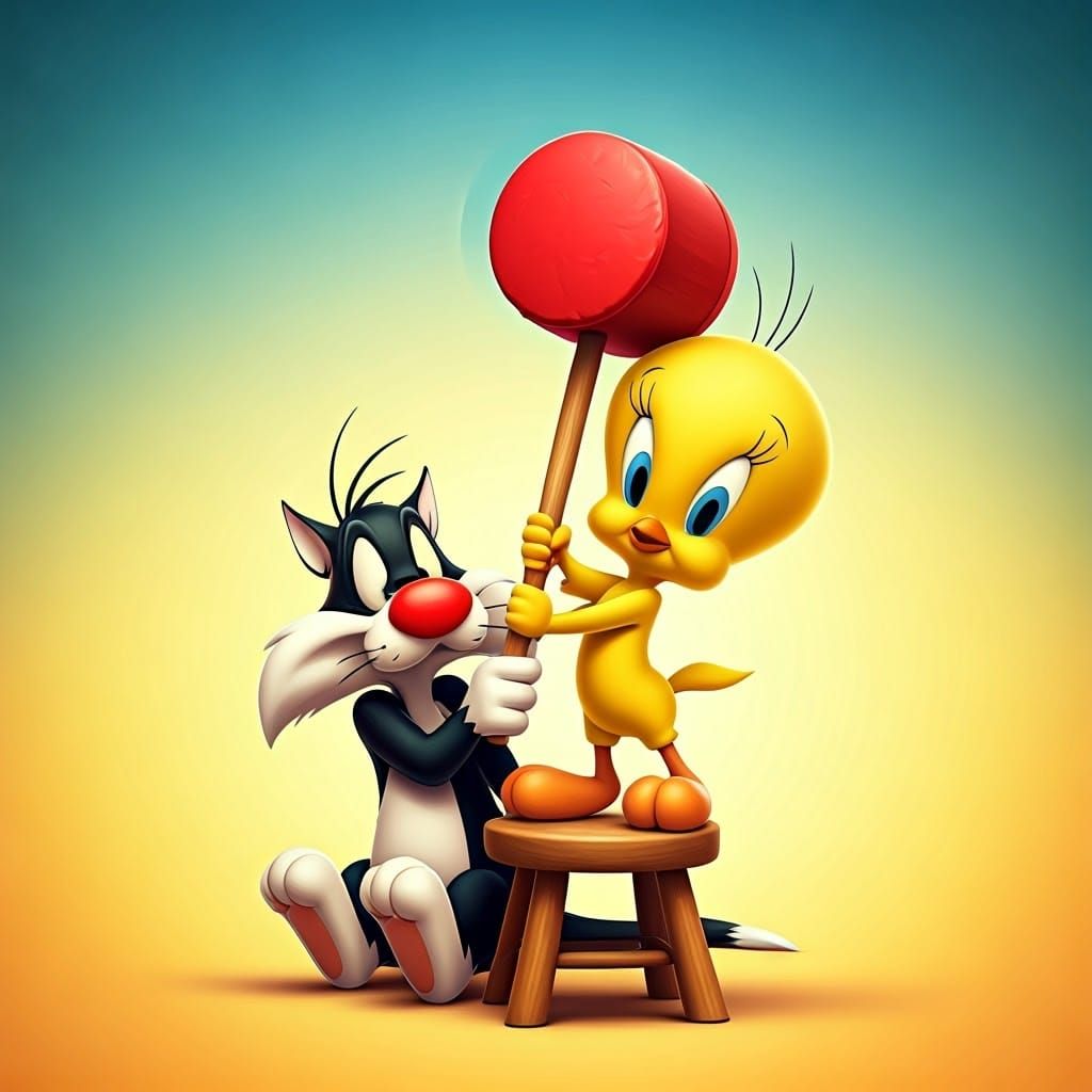 Tweety Bird Wields Rubber Hammer in Hilarious Cartoon Battle