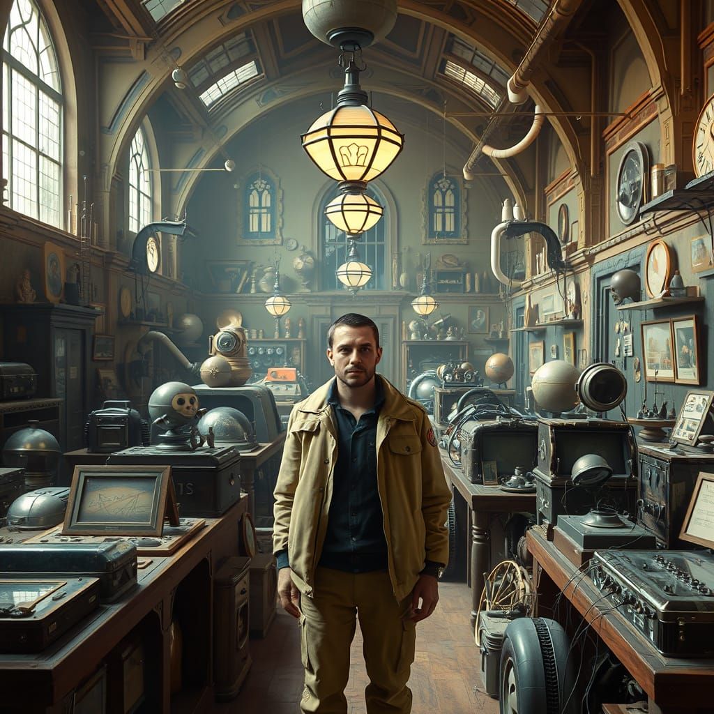 Vintage Artifacts in Grand Museum: Retro-Futuristic Digital ...