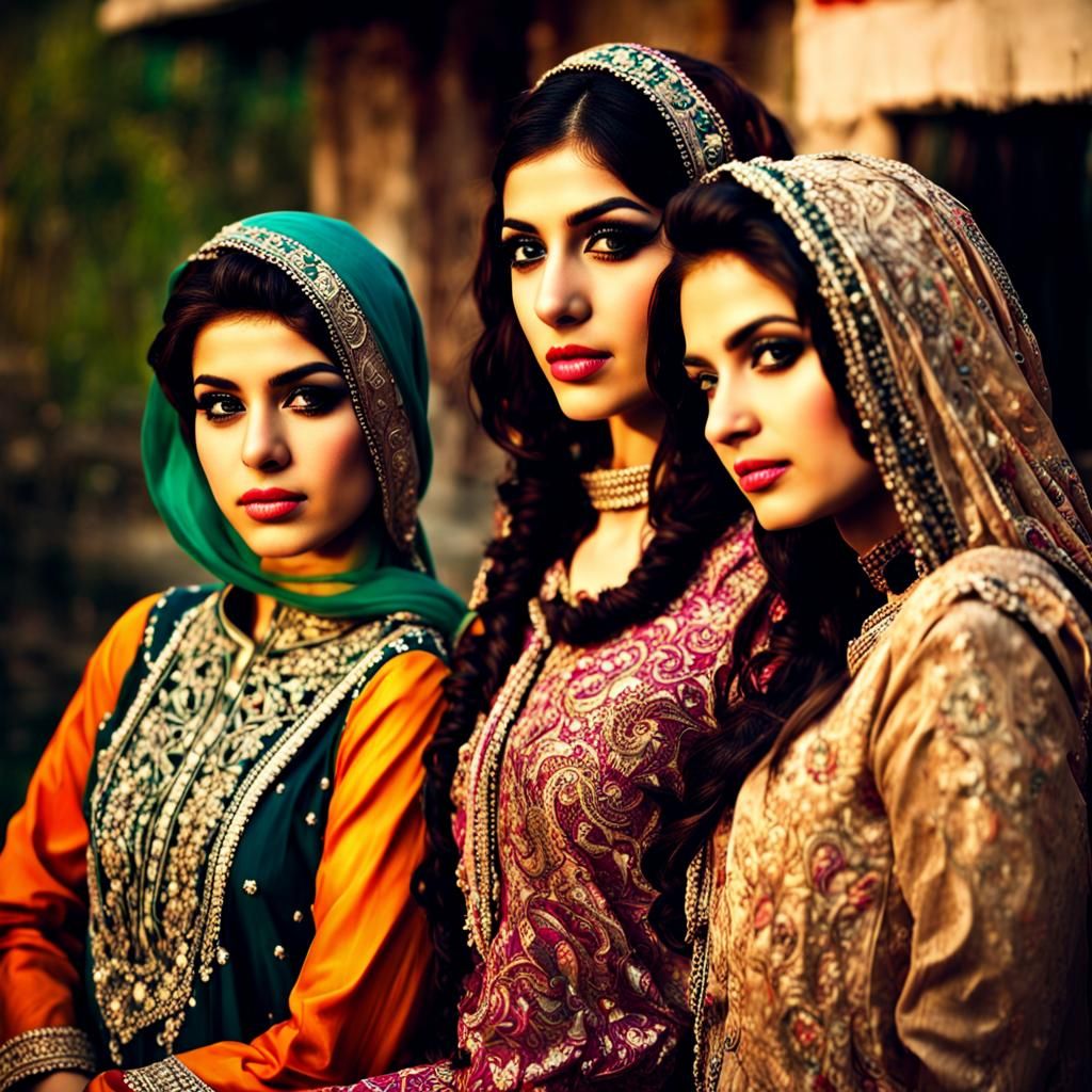 Pakistani Girls in Traditional Dress: Hyperrealistic Detail