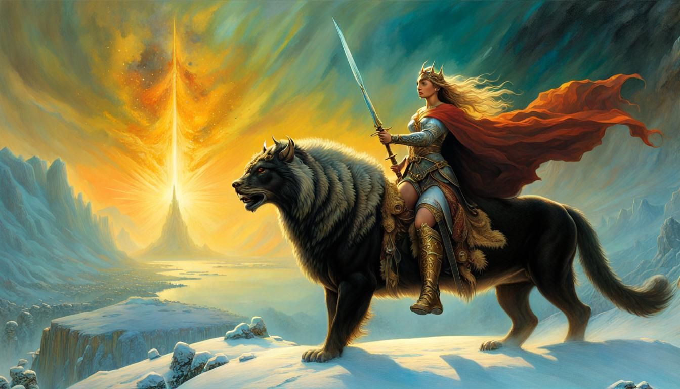 Battle Goddess Leads Valkyries: Dark Fantasy Art