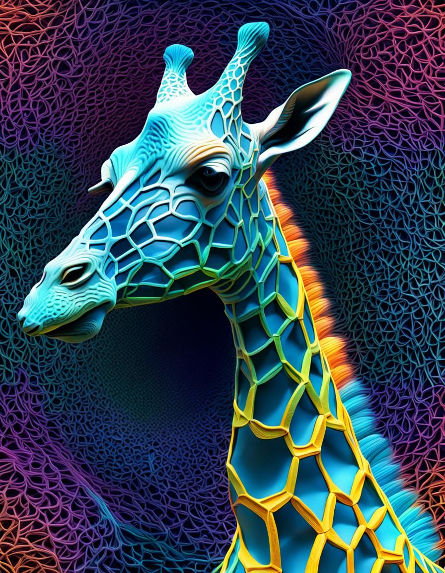 Neon Spiral Giraffe: 3D Mesh Art